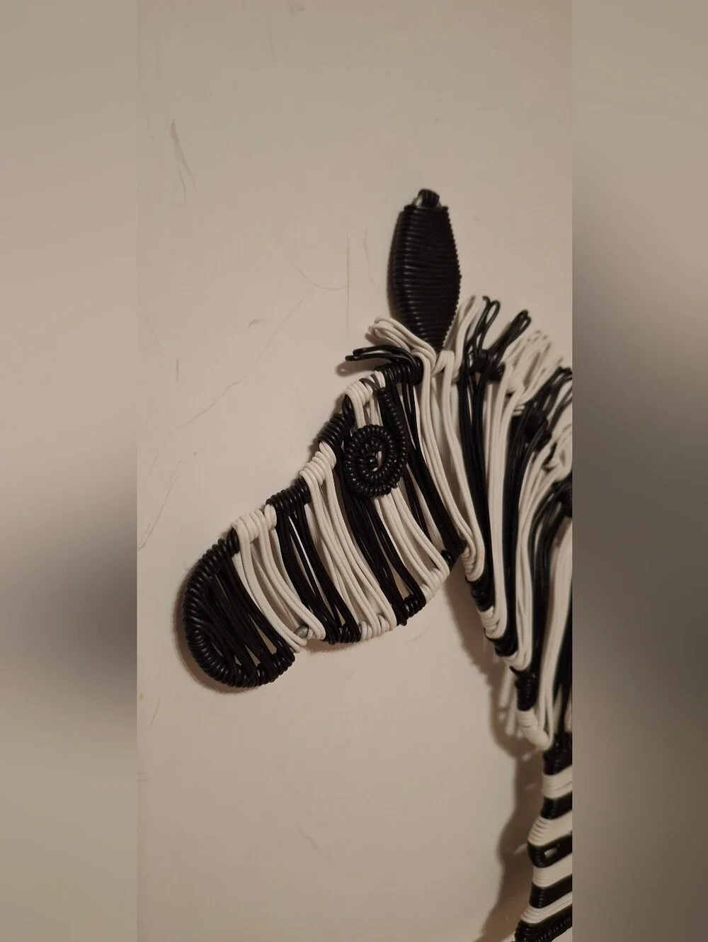 Vintage Handmade African Telephone Wire Folk Art Zebra Wall Hook, Safari 11.5